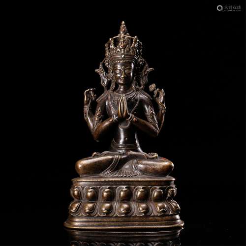 CHINESE BRONZE SEATED GUANYIN