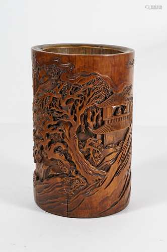 CHINESE BAMBOO CARVED BRUSH POT