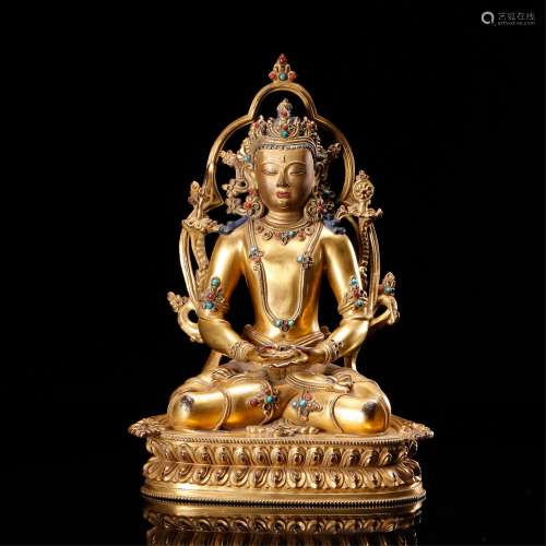 CHINESE GILT BRONZE SEATED GUANYIN