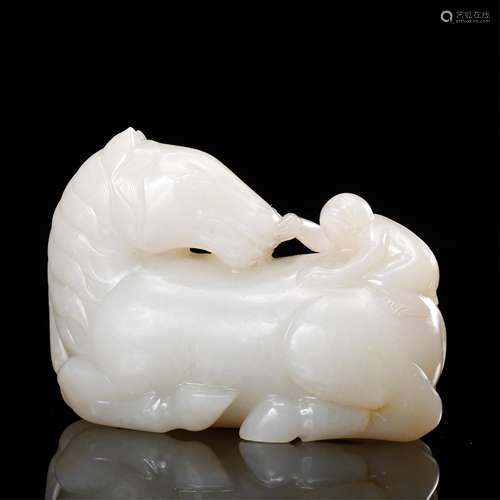 CHINESE WHITE JADE HORSE WITH MONKEY