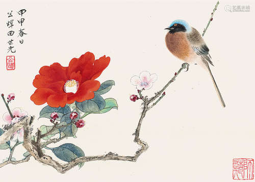 甲申（1944） 田世光 花鸟 设色纸本 镜框