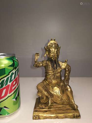 Qing Dy Chinese Gilt Bronze Sitting Guan Gong Figurine