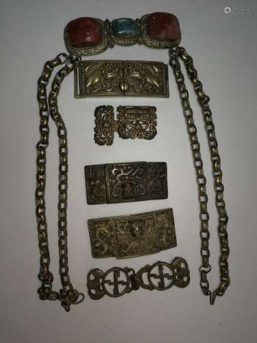 Six Chinese Bronze Buckles Ming-Qing Dynasty