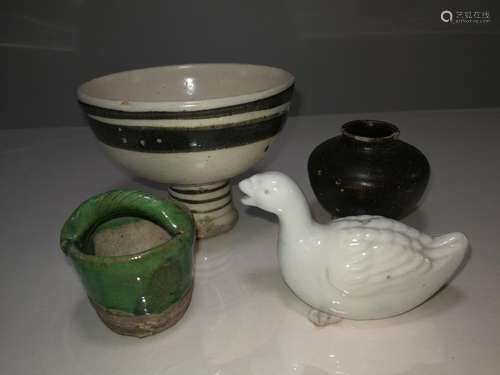 Four Pieces Tang/Ming/Qing Dynasty Porcelain/Pottery Wares