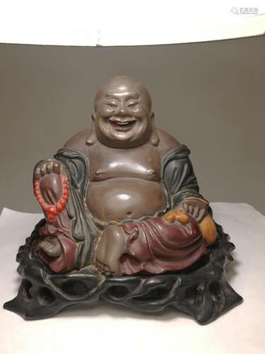 Qing Dynasty Chinese Lacquer Maitreya Sitting Buddha