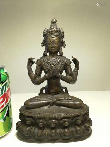 Indian/Tibetan Antique Bronze Four-armed Guanyin