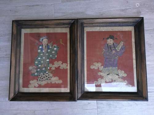 Pair of Qing Dynasty Chinese Kesi Figures Panels