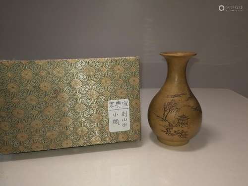 Chinese Yixing Zisha Vase Carving Landscape