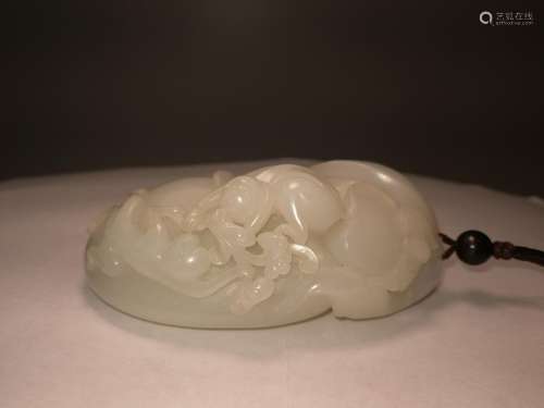 20th C. High Quality Hetian White Jade Carving Pendant