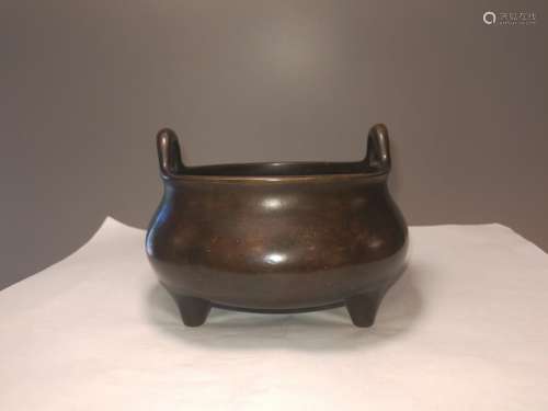 Chinese Bronze Two Ears Burner DaMingXuanDeNianZhi Mark