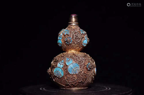 A SILVER WIRE INLAY CALABASH SNUFF BOTTLE