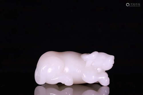 A HOTAN WHITE JADE COW DESIGN FURNISHING ATRICLES