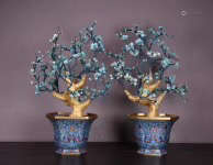 A PAIR OF TURQUOISE PLUM BLOSSOM POTTED LANDSCAPE