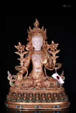 A QING DYNASTY TIBETAN GILT BRONZE GUAN YIN STATUE