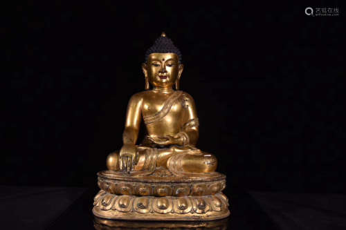 A BRONZE GILDING SAKYAMUNI BUFFHA STATUE