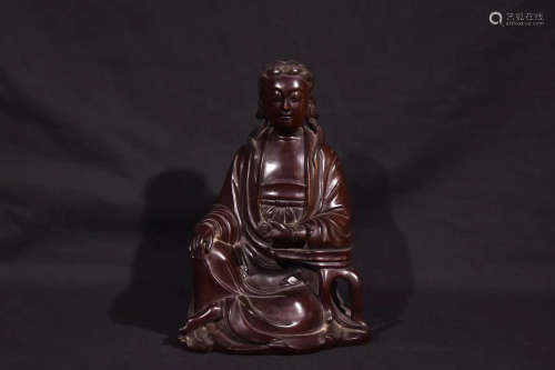 A QING DYNASTY BOX-WOOD GUANGYIN STATUE