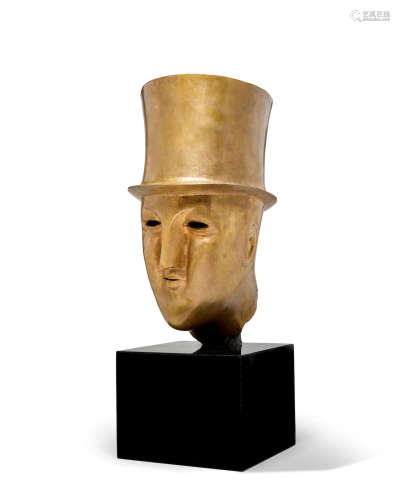 Head of a Man in a Top Hat 18in high on a 7 1/4in marble base Elie Nadelman(1882-1946)