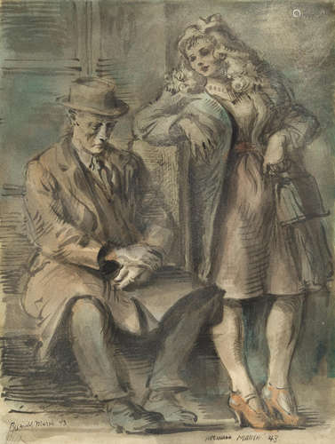 Waiting for the Train 11 1/4 x 8 5/8in Reginald Marsh(1898-1954)