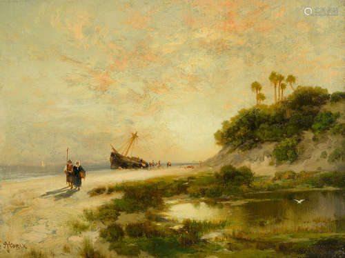 Beach Scene in Fort George Island, Florida 9 x 12in Thomas Moran(1837-1926)