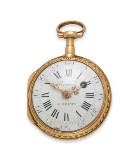 Circa 1770  Renard, Reims. A two colour gold key wind open face consular cased pocket watch