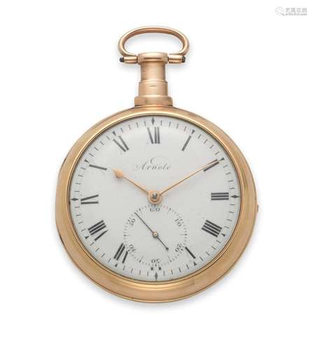 London Hallmark for 1806  Arnold, London. An 18K gold open face key wind pair case pocket watch