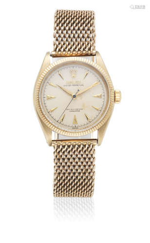 Oyster Perpetual, Ref: 6285 1, Circa 1956  Rolex. A 9K gold automatic bracelet watch