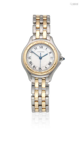 Cougar, Circa 1993  Cartier. A stainless steel and gold quartz calendar bracelet watch