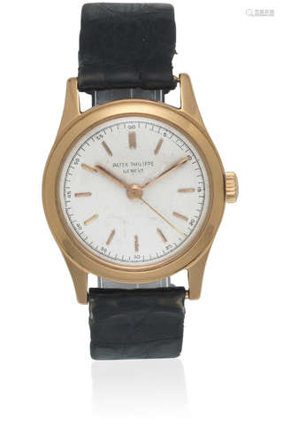 Ref: 2483, Sold 26th May 1954  Patek Philippe. An 18K rose gold manual wind wristwatch with centre seconds