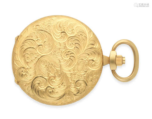 Circa 1970  Piaget. An 18K gold keyless wind slim full hunter pocket watch