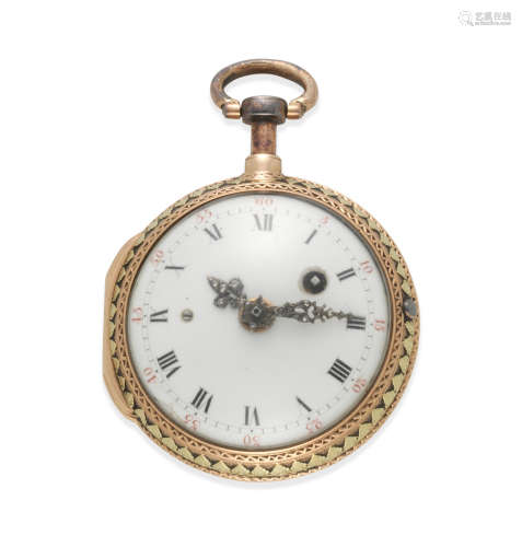 Circa 1770  Aquimac, Paris. A two colour gold key wind open face consular cased repeating pocket watch