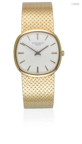 Ref: 3544/1, Sold 24th November 1970  Patek Philippe. An 18K gold manual wind cushion form bracelet watch