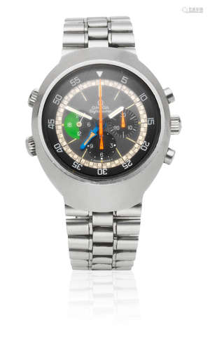 Flightmaster, Ref: 145.013, Circa 1975  Omega. A stainless steel manual wind chronograph bracelet watch