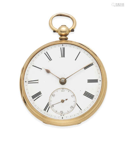 London Hallmark for 1876  H. A. Thomas, 219 Burdett Road, Bow. An 18K gold key wind open face pocket watch