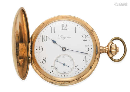 Circa 1900  Longines. An 18K gold keyless wind full hunter pocket watch