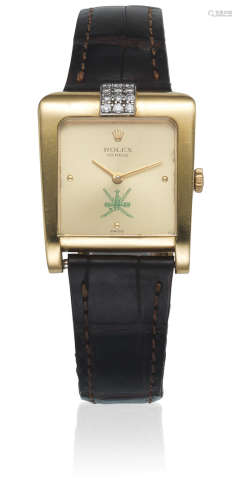 Cellini, Ref: 4100, Circa 1970  Rolex. A lady's 18K gold and diamond set manual wind wristwatch with 'Khanjar' dial
