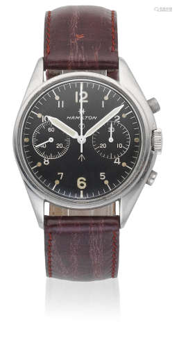 Circa 1971  Hamilton. A military stainless steel manual wind chronograph wristwatch issued to the RAF
