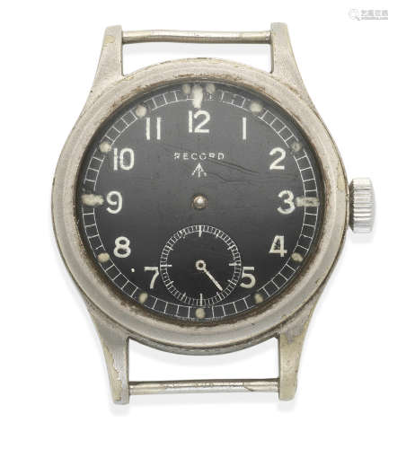 Circa 1940  Record. A nickel plated military issue manual wind watch (AF)