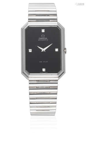 Circa 1980  Omega. An 18K white gold automatic rectangular bracelet watch