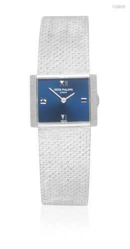 Ref: 3322, Sold 5th June 1972  Patek Philippe. A lady's 18K gold white gold manual wind square bracelet watch