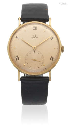 Ref: 2180, Circa 1948  Omega. An 18K gold manual wind wristwatch