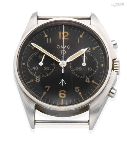 Circa 1980  CWC. A stainless steel manual wind military chronograph watch issued for the Navy
