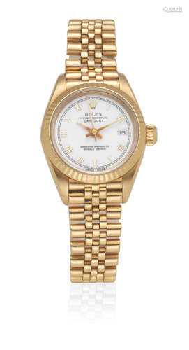 Datejust, Ref: 69178, Sold 11th October 1988  Rolex. A lady's 18K gold automatic calendar bracelet watch