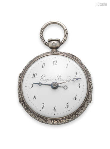 Circa 1800  Eugene Bornard. A silver key wind open face alarm pocket watch