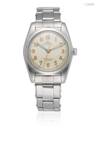 Oyster Perpetual, Ref: 5050, Circa 1961  Rolex. A stainless steel automatic bubbleback bracelet watch