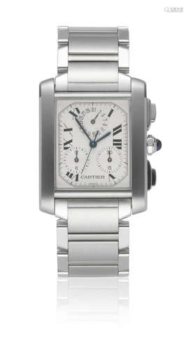 Tank Franҫaise, Ref: 2303, Sold 3rd November 1998  Cartier. A stainless steel quartz calendar chronograph bracelet watch