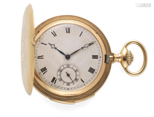 Circa 1900  An 18K gold keyless wind minute repeating full hunter pocket watch