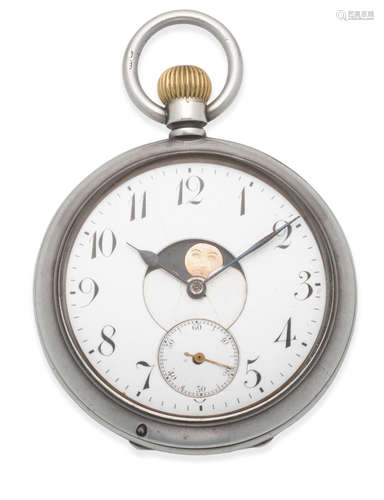 London Import mark for 1908  A silver keyless wind dual dial open face pocket watch