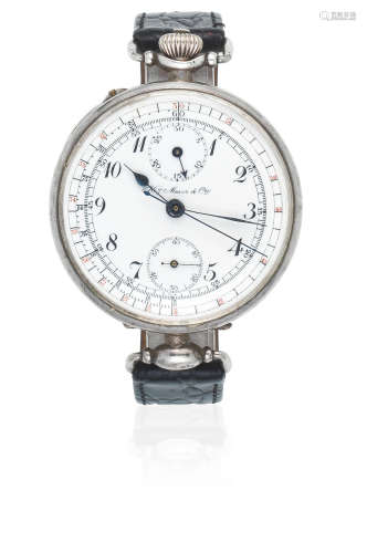 Circa 1915  Henry Moser & Cie. A silver manual wind single button chronograph wristwatch