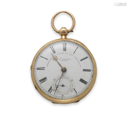 London Hallmark for 1894  John Forrest, London. An 18K gold key wind open face pocket watch