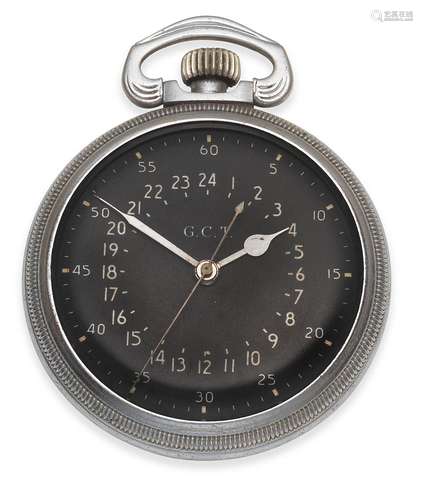 Ref: 4992B, Circa 1945  Hamilton. A Greenwich Civil Time base metal keyless wind open face military pocket watch with 24 hour dial